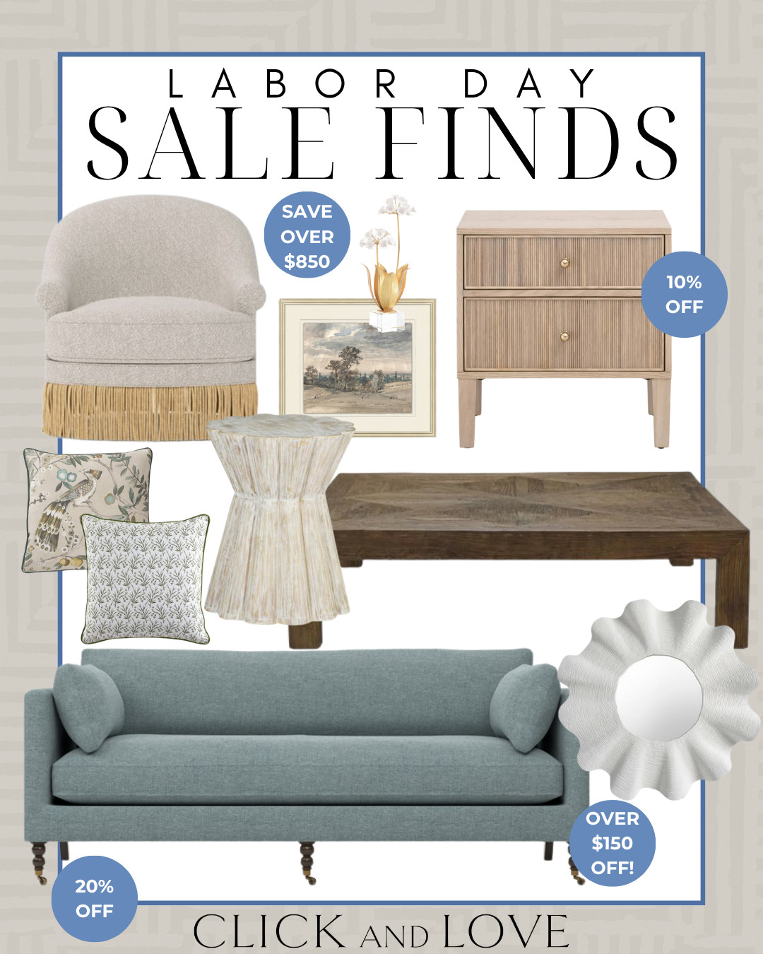 Labor Day home decor and furniture deals!! I am loving these pillow covers and side table ✨ 

nightstand, bedside table, primary bedroom, bedroom furniture, sofa, neutral sofa, art, wall art, wall decor, landscape art, Living room, bedroom, guest room, dining room, entryway, seating area, family room, Modern home decor, traditional home decor, budget friendly home decor, Interior design, shoppable inspiration, curated styling, beautiful spaces, classic home decor, bedroom styling, living room styling, style tip, dining room styling, look for less, designer inspired, sale, sale find, sale alert, pillow covers, accessories, bookcase decor, wavy mirror, blue decor, mirror, accent chair, fringe accents, coffee table

#LTKHome #LTKSeasonal #LTKSaleAlert