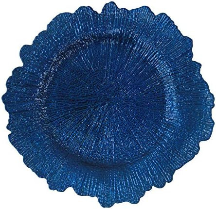 Royal Blue Plastic Reef Charger Plates - 12 pcs 13 Inch Round Floral Sponge Charger Plates Weddin... | Amazon (US)