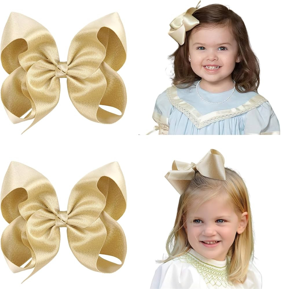 5.5 Inch Light Gold Hair Bows for Girls Grosgrain Ribbon Toddler Hair Accessories with Alligator ... | Amazon (US)