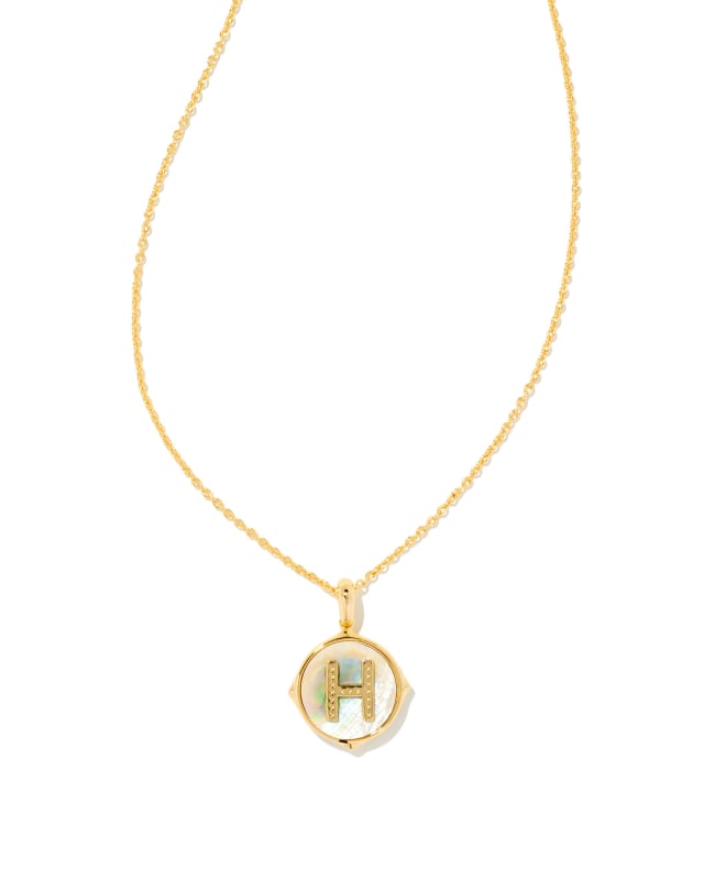 Letter A Gold Disc Reversible Pendant Necklace in Iridescent Abalone | Kendra Scott | Kendra Scott