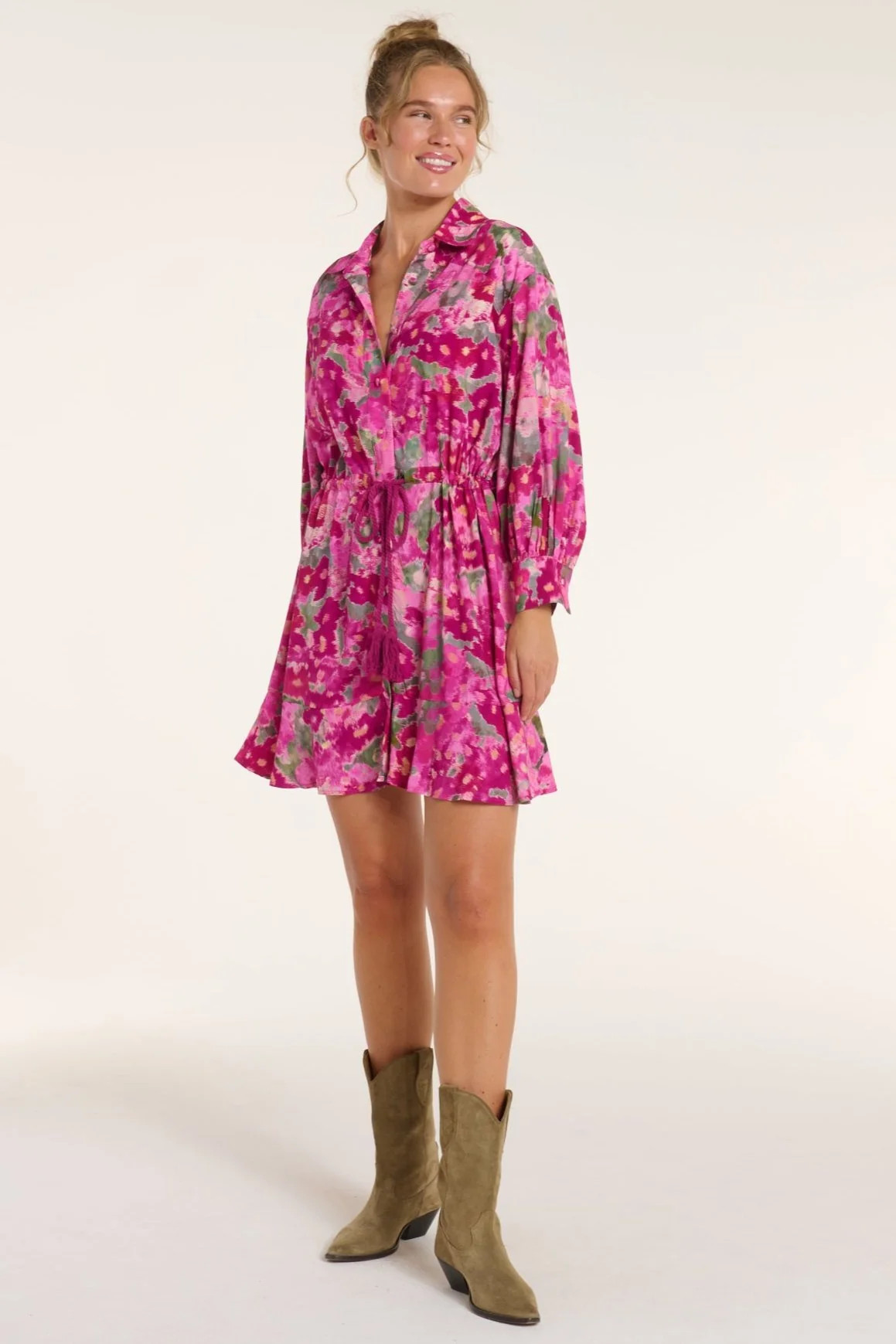 Collared Mini Dress Cinched Waist | Hermoza