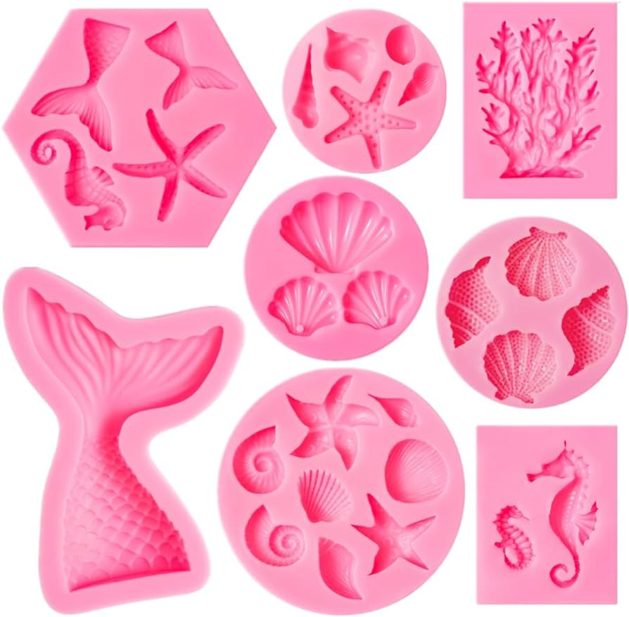Elfkitwang Marine Theme Fondant Silicone Mold,Seashell,conch, Mermaid Tail,Seahorse,starfish,cora... | Amazon (US)