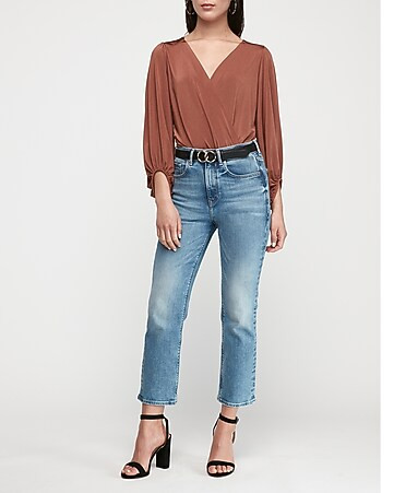 balloon sleeve surplice thong bodysuit | Express