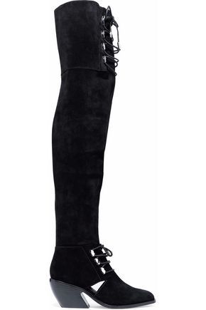 Opening Ceremony Woman Cutout Lace-up Suede Over-the-knee Boots Black Size 35 | The Outnet US