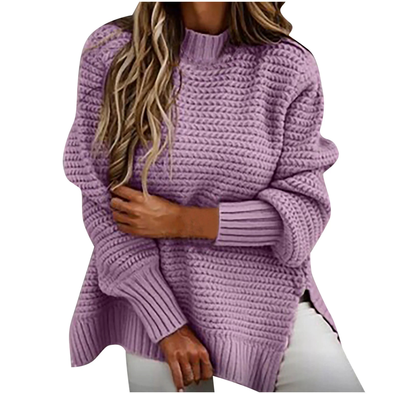 Dezsed Women's Turtleneck Oversized Sweaters Women Solid Color Long Sleeve Pullove O-Neck Casual ... | Walmart (US)
