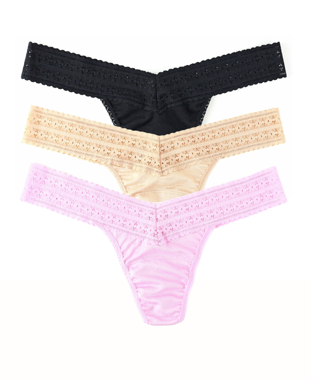Hanky Panky Women's Dream Ease Low Rise Thong 3 Pack - Chai/Black/Pink | Macy's