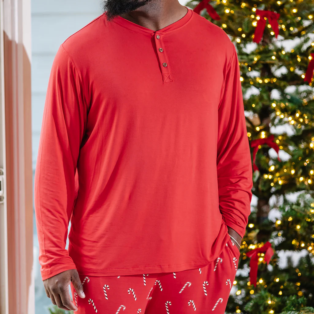 Men's Long Sleeve Henley Top in Cardinal | Kyte Baby