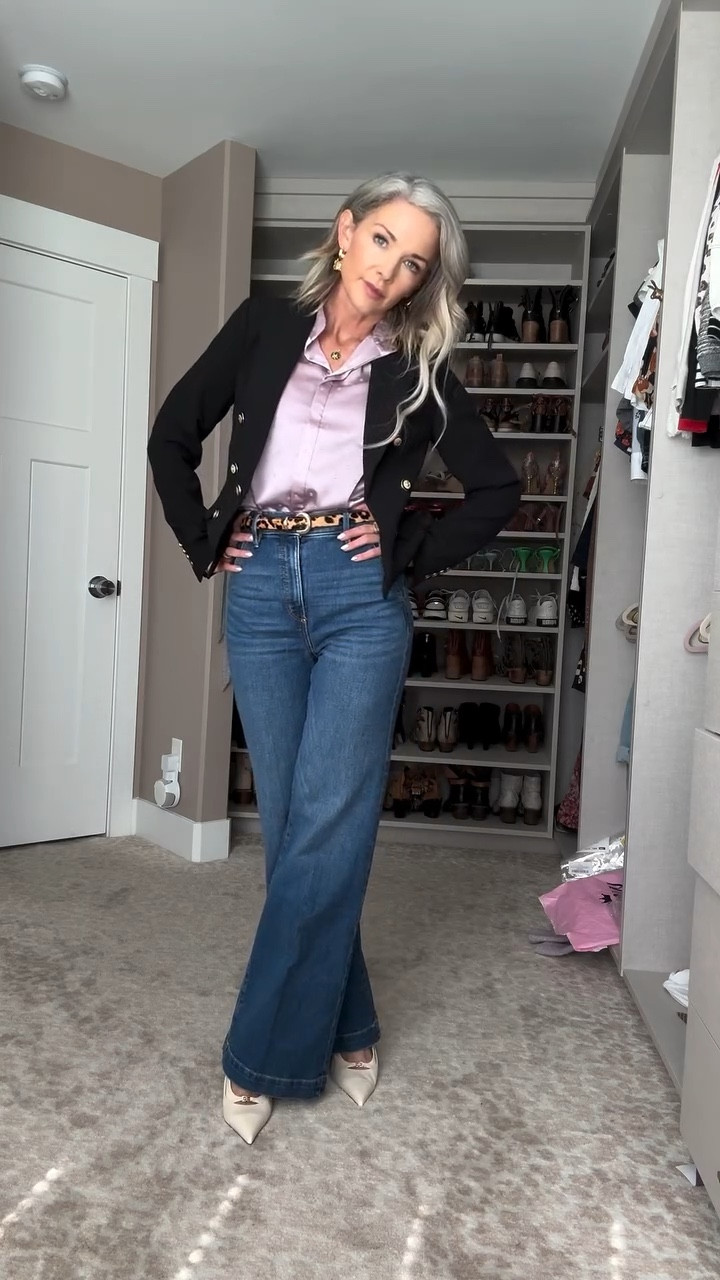 Ready to elevate your fall wardrobe? 🍂✨ Embrace the season in style with this chic ensemble featuring trouser-style jeans, a luxe lilac silk top (a must-have fall staple!), and classic cream Sam Edelman pumps. The black blazer with stunning gold button details ties it all together for a look that’s both polished and on-trend. Discover all the pieces and more—click the link in my bio to shop the look and step up your fashion game this fall! #FallFashion #OOTD #AnnTaylor #LilacLove #FallTrends #StyleInspo #FashionDetails #SamEdelman #CreamPumps #BlazerStyle #GoldButtons #WardrobeEssentials #FallStaples #FashionForward #ChicFall