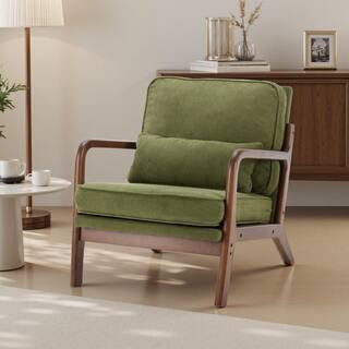 Dark Green Linen Upholstered Single Sofa Accent Chair Set of 1 with Solid Wood Frame and Soft Pillow for Living Room | The Home Depot