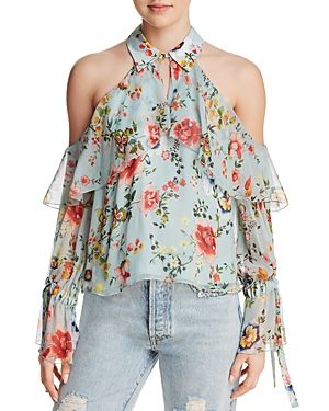 Alice + Olivia Blayne Floral Print Cold-Shoulder Silk Top | Bloomingdale's (US)