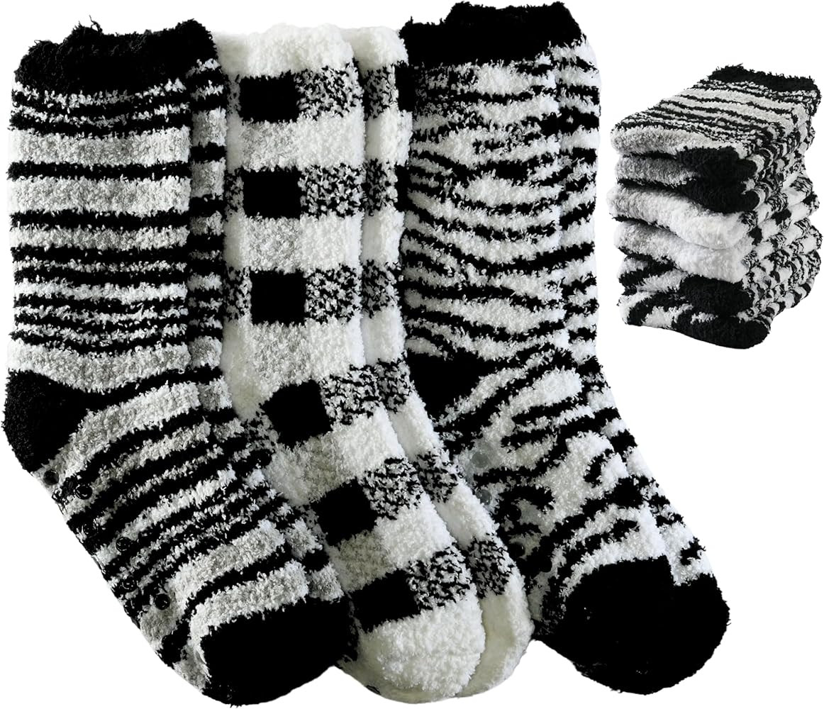 Tipi Toe Womens Fuzzy Crew Socks with Anti Slip Grips Warm Cozy Fluffy Winter Slipper Socks Non S... | Amazon (US)