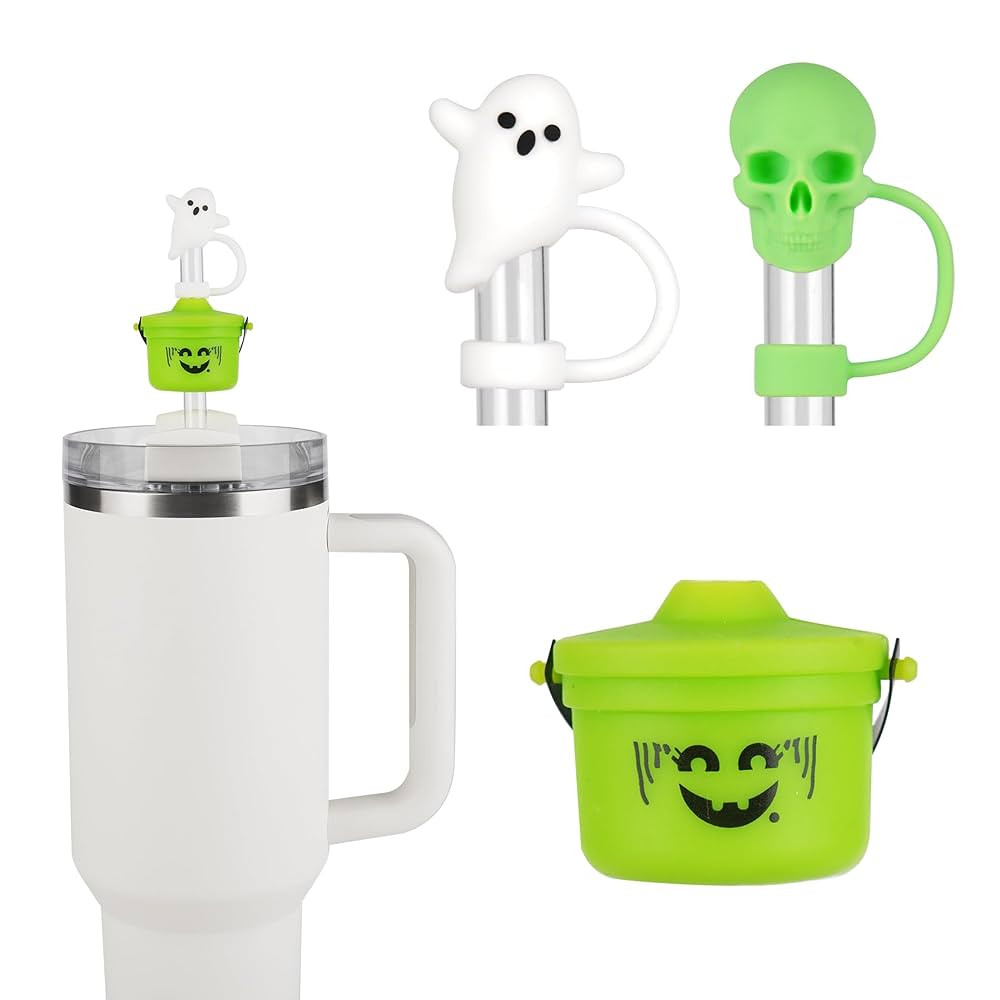 Funny Halloween Buckets Straw Covers for Stanley Cup - Cute Ghost Skull Toppers Compatible With 3... | Amazon (US)