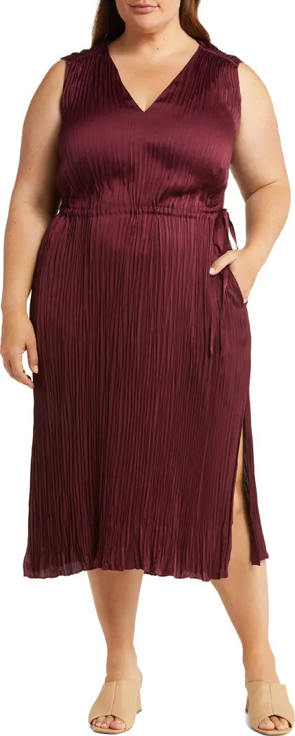 V-Neck Side Tie Satin Plissé Dress | Nordstrom