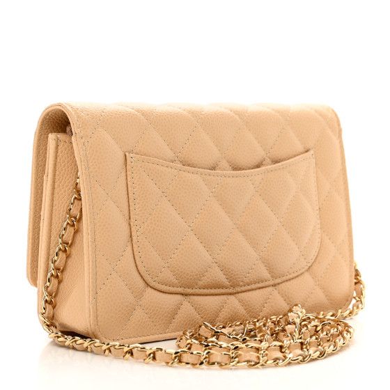 Caviar Quilted Wallet on Chain WOC Beige | FASHIONPHILE (US)
