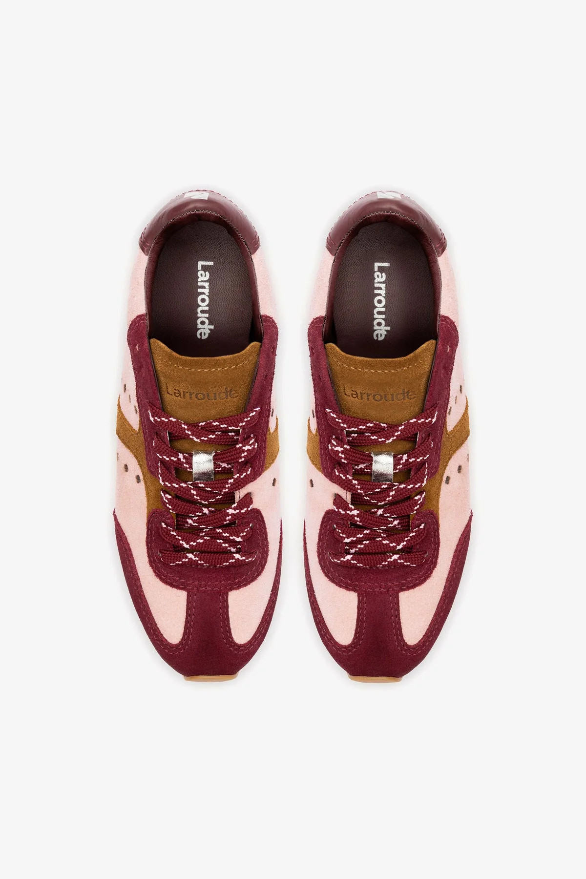 Stella Sneaker In Tulip, Russet and Wine Suede and Silver Metallic Leather | Larroude