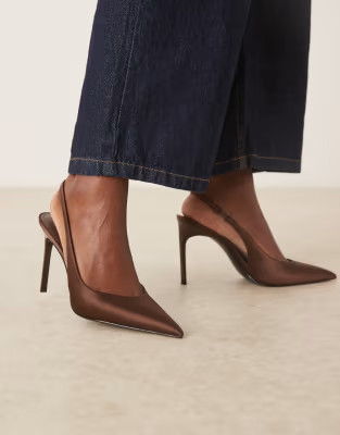 Mango satin slingback heels in brown | ASOS | ASOS (Global)