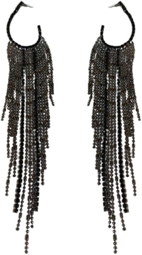 Black Rhinestone Long Tassel Earrings for women.Crystal Chandelier Fringe Drop Earrings Zircon St... | Amazon (US)