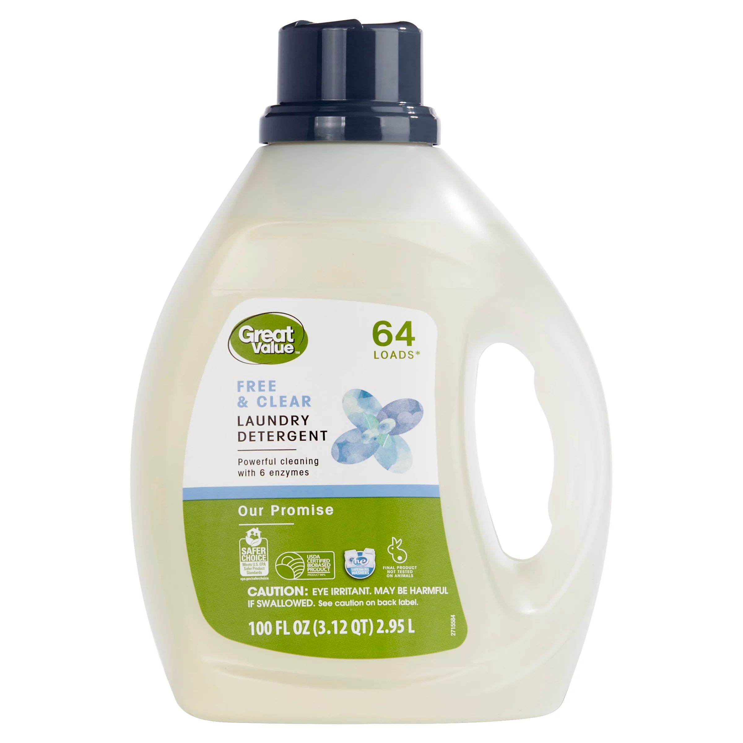 Great Value Our Promise Free and Clear, 64 Loads, HE Liquid Laundry Detergent, 100 fl oz | Walmart (US)