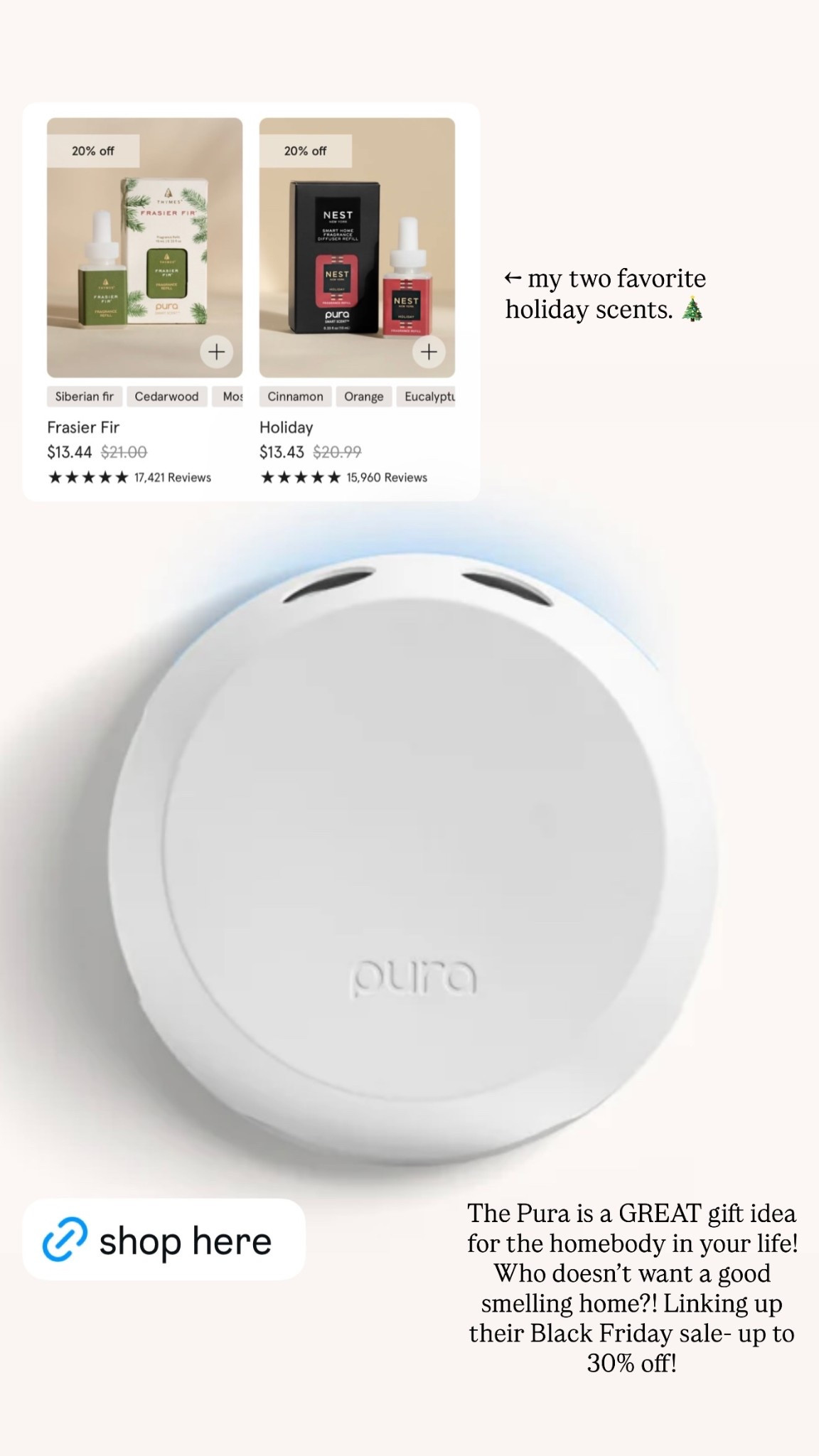 My two favorite holiday scents. 🎄 The Pura is a GREAT gift idea for the homebody in your life!Who doesn’t want a good smelling home?! Linking up their Black Friday sale- up to 30% off!

#LTKHoliday #LTKGiftGuide #LTKHome