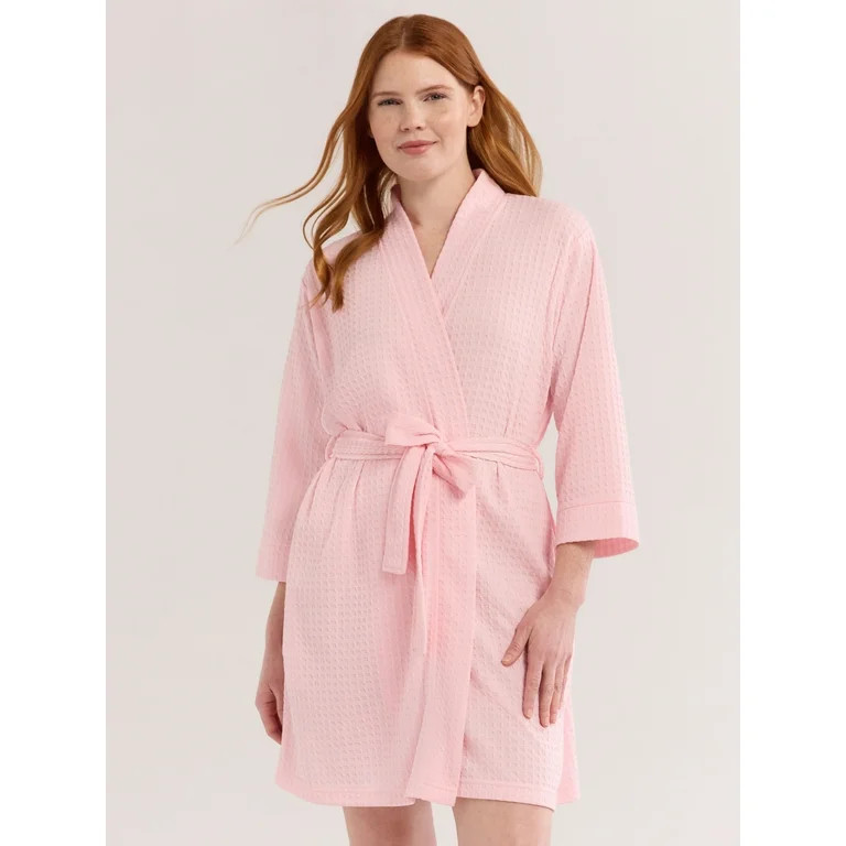 Joyspun Women's Waffle Kimono Short Wrap Robe, Sizes S-3X | Walmart (US)