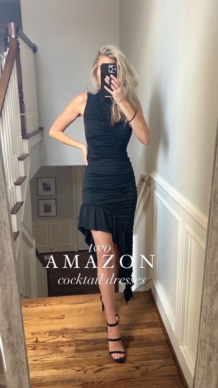 ✨Two Amazon back cocktail formal dresses!! 

🔹I’m 5’7 wearing a size small 

Amazon Fashion, Amazon find cocktail dress, black cocktail, dress, formal dress, ruched dress off the shoulder, dress, high low dress, ruffle dress affordable Fashion Affordable find party dress, rehearsal dinner dress fall wedding guest dress 

#LTKfindsunder100 #LTKfindsunder50 #LTKxPrime