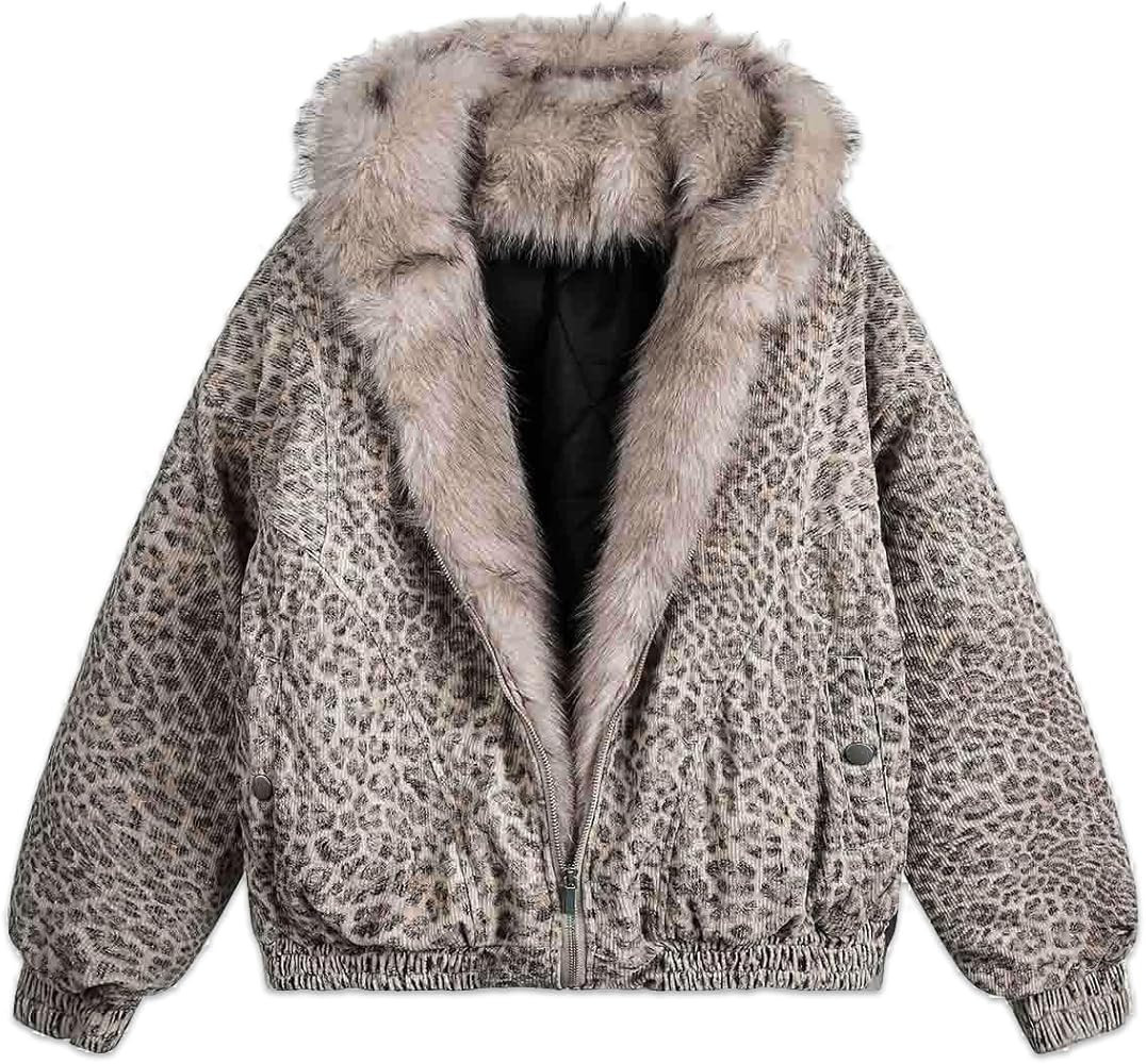 Leopard Cheetah Fuzzy Hoodie Winter Coat Lined Thicken Denim Leopard Print Hooded Jacket | Amazon (US)