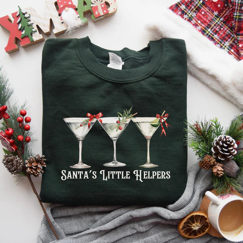 Santa's Helper Sweatshirt, Funny Christmas Shirt, Christmas Cocktails Sweatshirt, Holiday Gifted ... | Etsy (US)