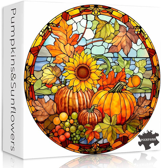Stained Glass Puzzles for Adults 1000 Pieces, Halloween Pumpkin Sunflower Puzzles Autumn, Fall Pu... | Amazon (US)