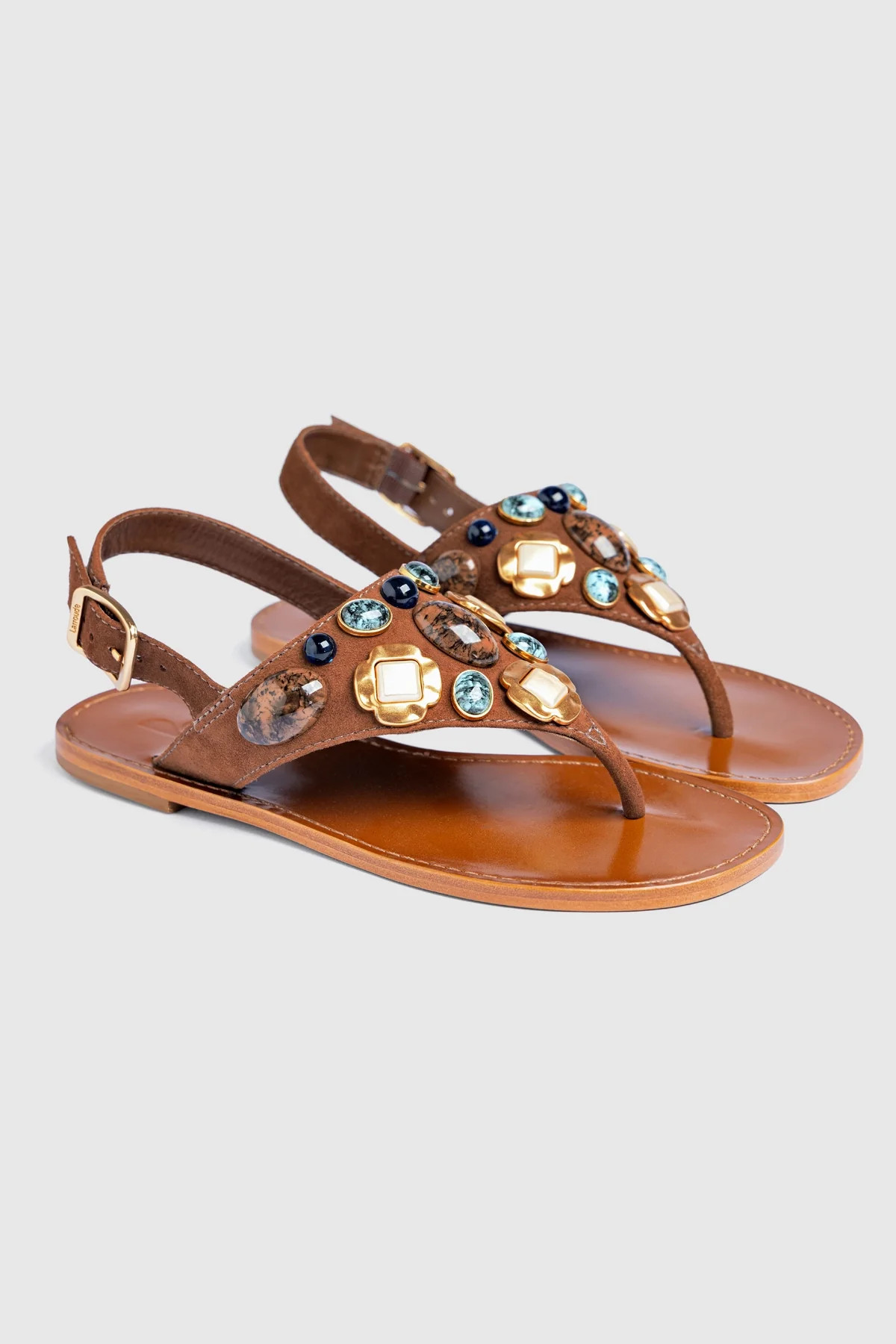 Talitha Flat Sandal In Brown Leather | Larroude