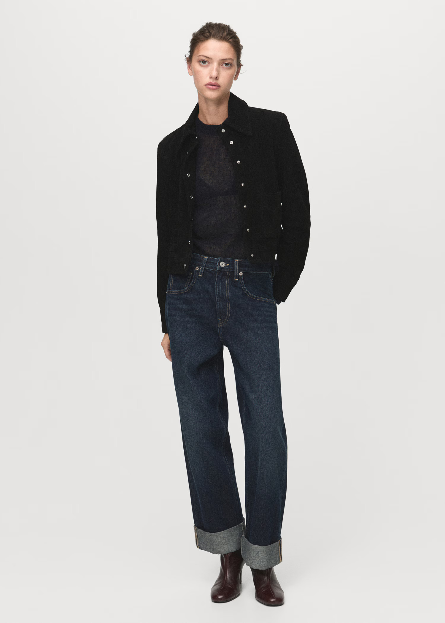 Wide-leg jeans with turn-up hem - Women | MANGO USA | Mango (US/MX/AU)
