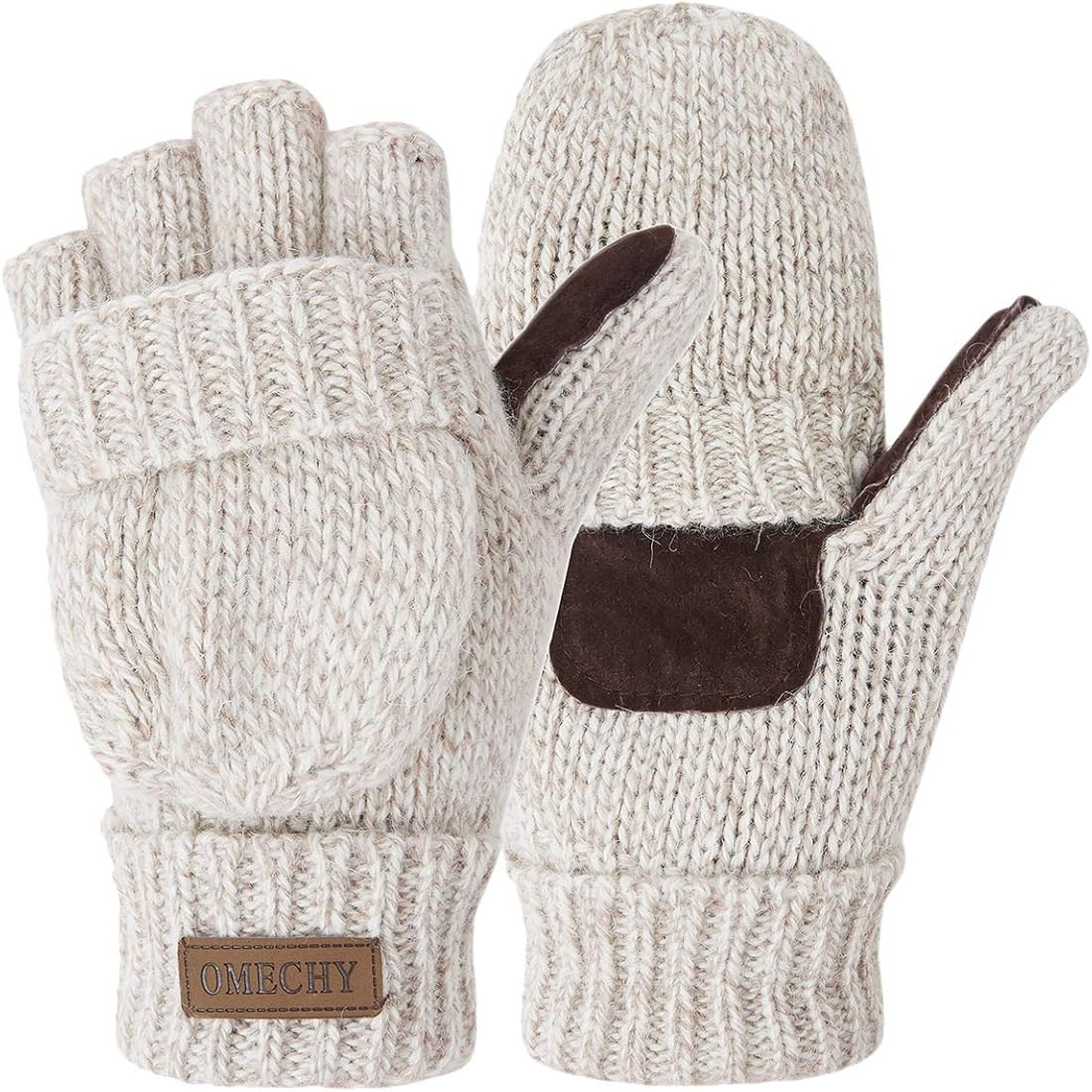 Winter Knitted Fingerless Wool Gloves Thermal Insulation Warm Convertible Mittens Flap Cover for ... | Amazon (US)