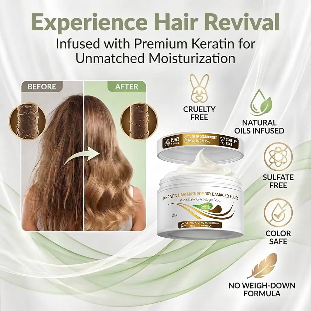 VITAMINS hair cosmetics Keratin Hair Mask - Protein Repair Keratin Treatment - Deep Conditioner f... | Amazon (US)