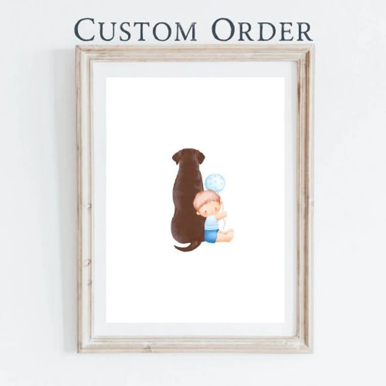 Custom dog and baby nursery print. Dog and boy. Dog and girl. Dog digital download. Boy Nursery. ... | Etsy (US)