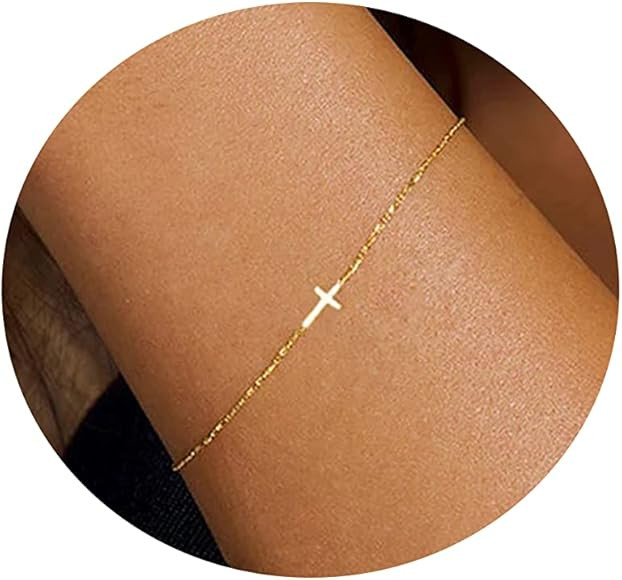 foyjoey 18K Gold Pearl Beaded Chain Bracelets for Women Adjustable Stainless Steel Dainty Tiny Cr... | Amazon (US)