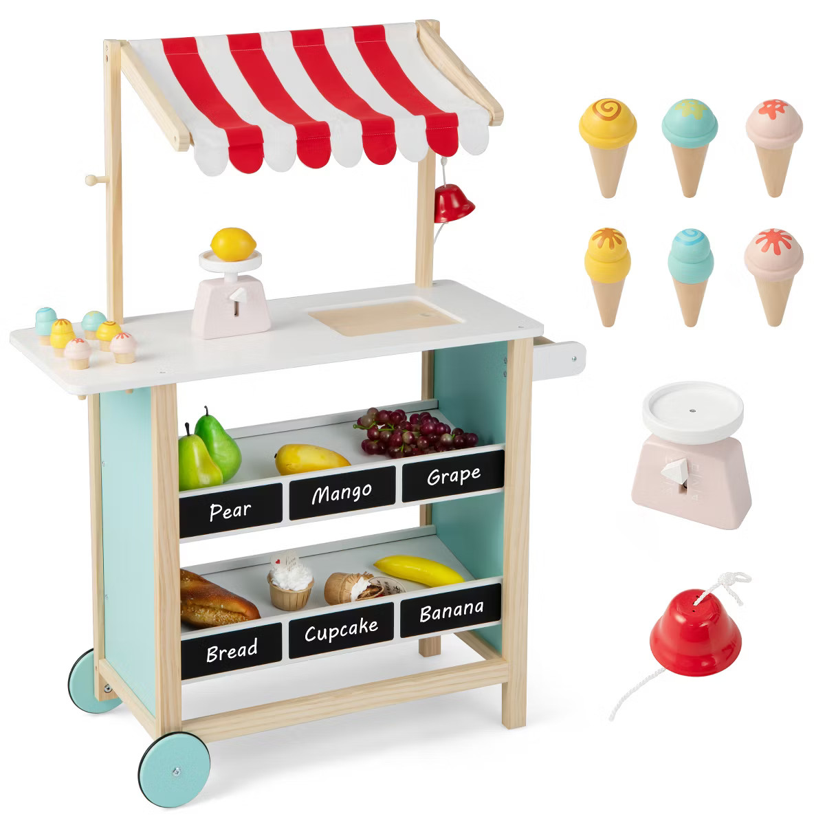 Costway Kids Ice Cream Cart Wooden Toddler Farmers Market Stand with Chalkboard & Storage White/G... | Target