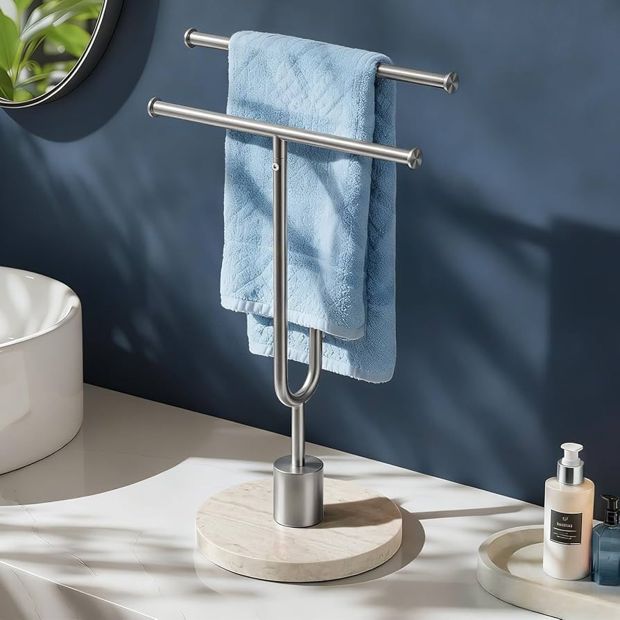Towel Holder Stand with Natural Travertine Base Stainless Steel Hand Towel Holder Rack for Bathro... | Amazon (US)