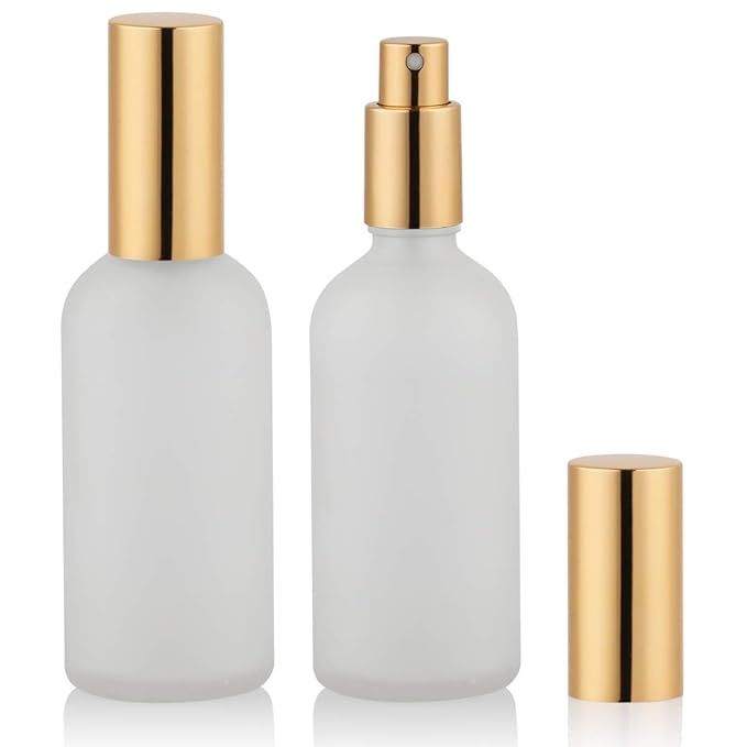 Glass Spray Bottle 3.4oz, Empty Frosted Perfume Atomizer, Fine Mist Spray,Gold Sprayer (2 PACK) | Amazon (US)