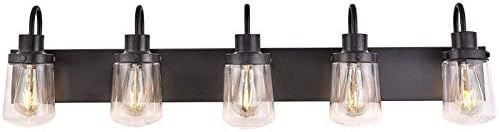 YAOHONG Modern Bathroom Vanity Light 5-Light Lamp in Black, Farmhouse Wall Light Fixture with Cle... | Amazon (US)