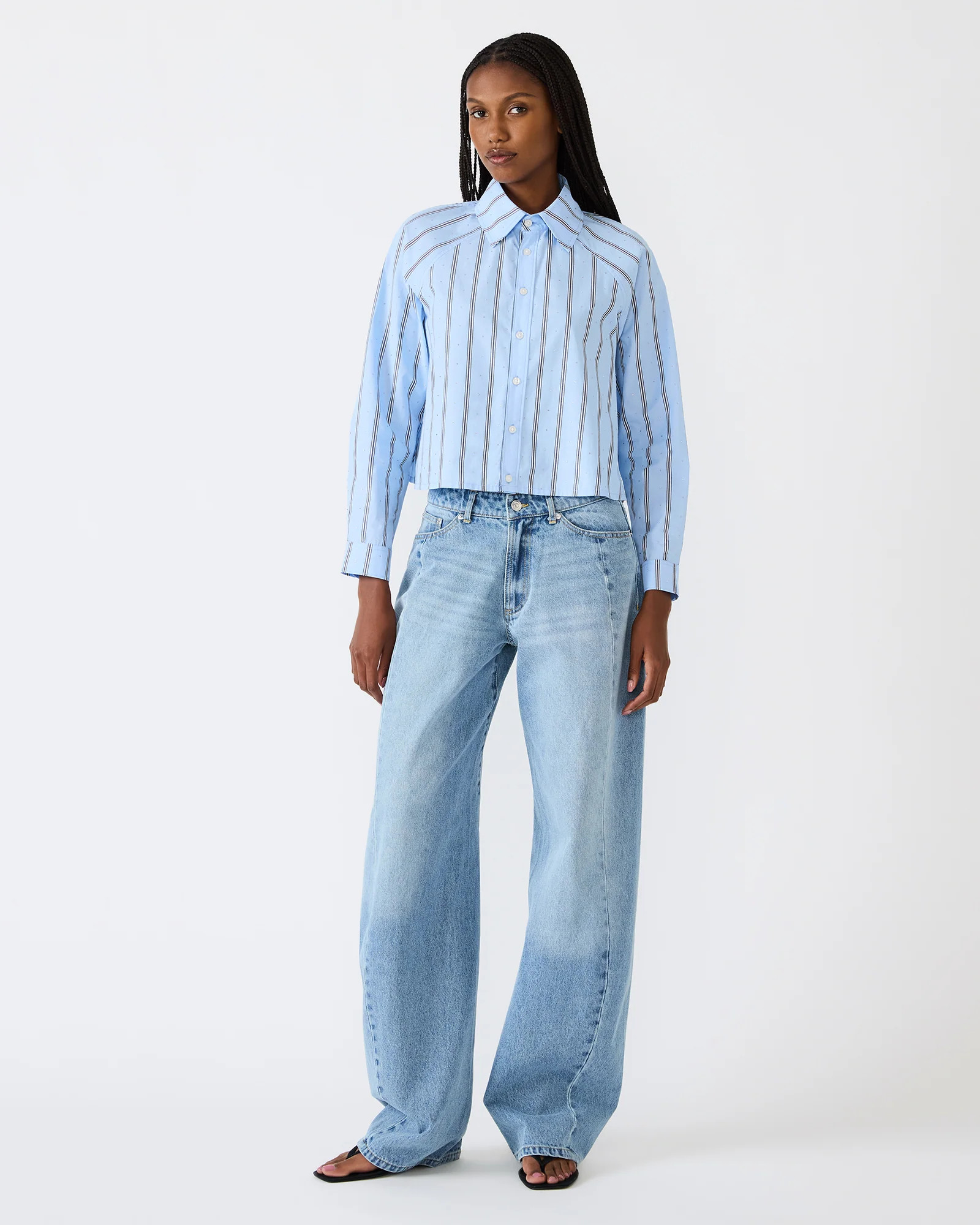 Steve Madden Women's Tess Top Long Sleeve Button Up Tops - Estate Blue - Size Small - Cotton | Steve Madden (US)