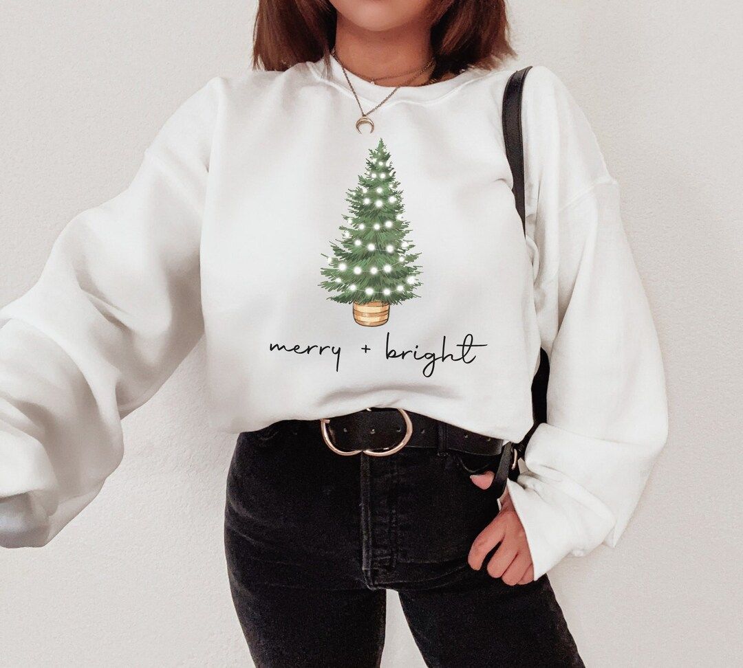 Christmas Sweatshirts for Women, Merry and Bright Sweatshirt, Christmas Holiday Sweatshirt for Wo... | Etsy (US)