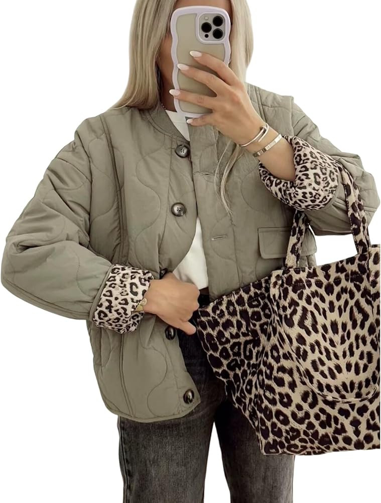 Yimoon Womens Lightweight Quilted Jacket Oversized Leopard Lined Puffer Jacket Button Down Padded... | Amazon (US)
