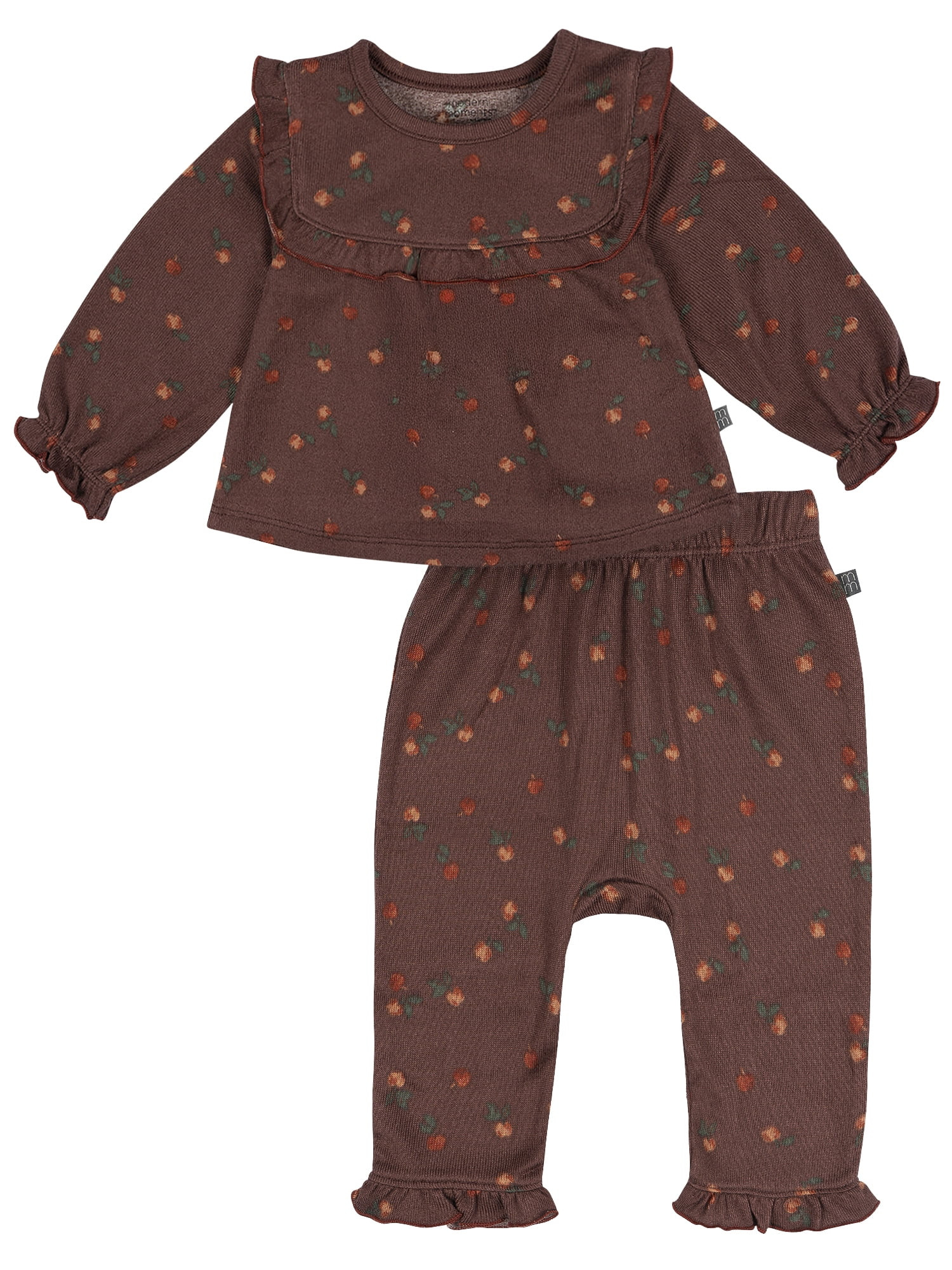Modern Moments by Gerber Baby Girl Ruffle Bib Top and Pant Outfit Set, 2-Piece, Sizes 0/3 Months ... | Walmart (US)