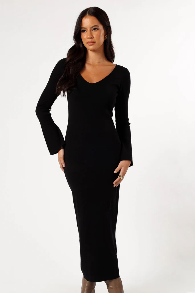 Lina Long Sleeve Midi Dress - Black | Petal & Pup (US)