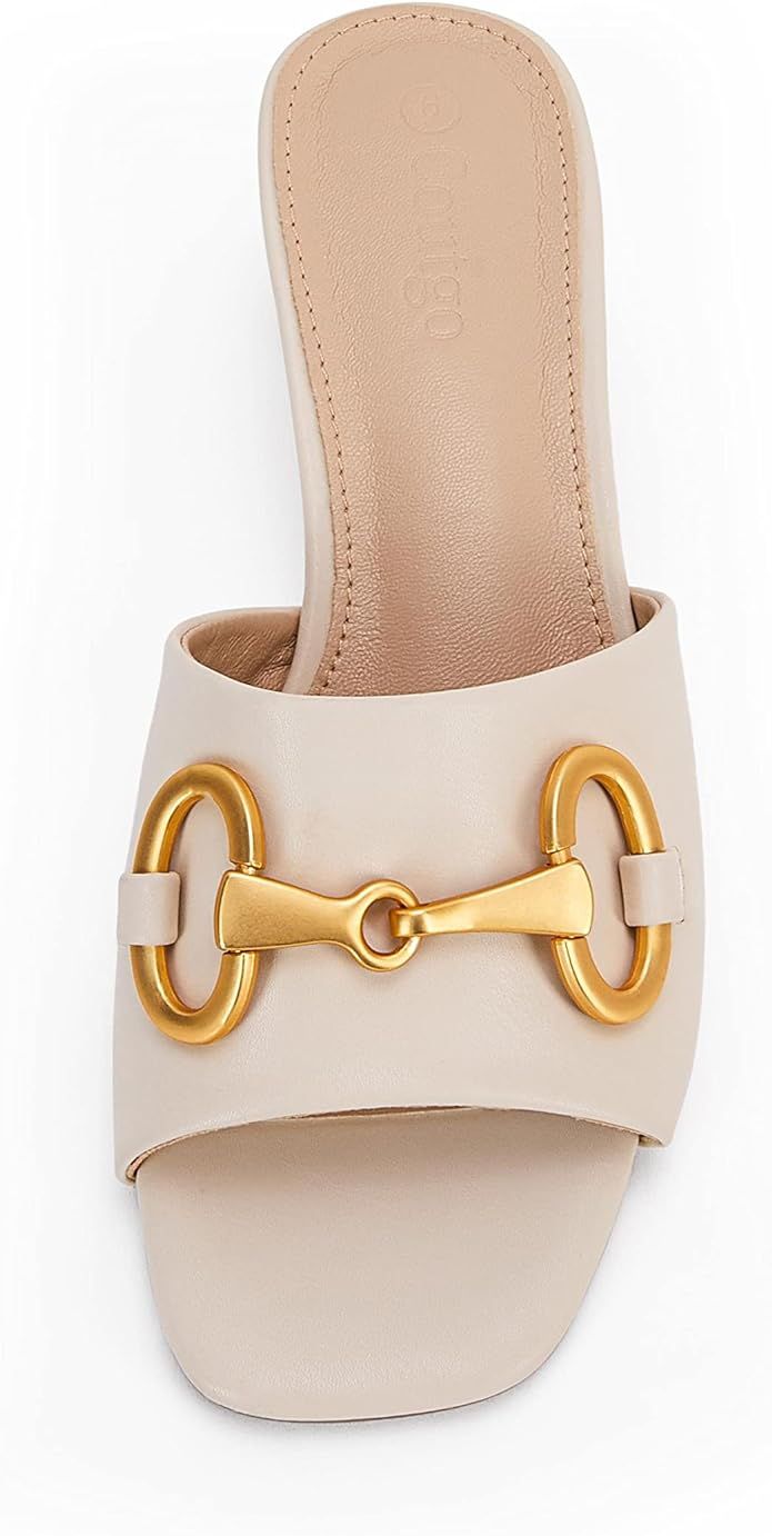Coutgo Women's Slide Sandals Square Open Toe Slip on Comfortable Mules Block Low Heel Metal Chain... | Amazon (US)