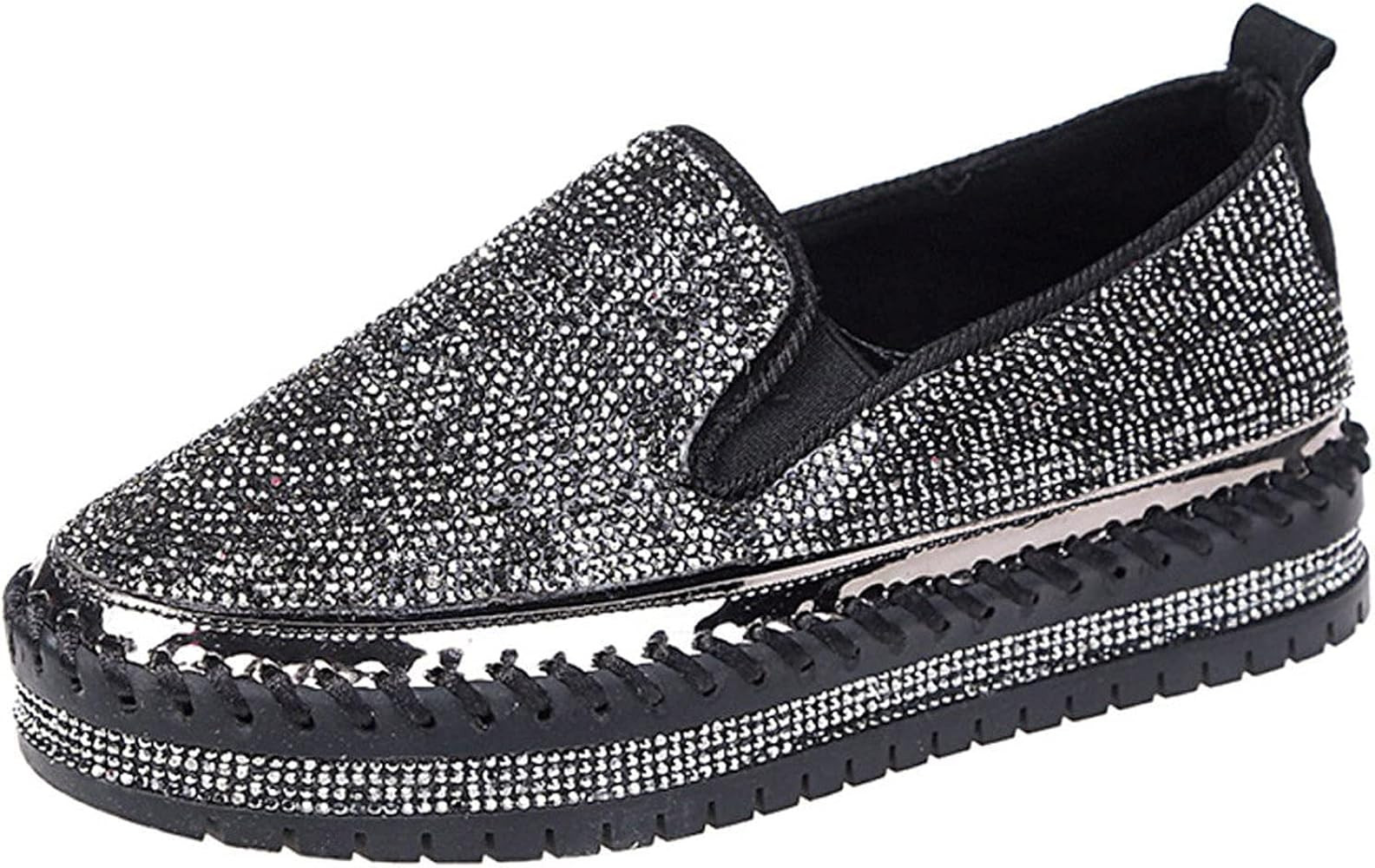 LAVAEGG Women's Rhinestone Glitter Loafers Slip-On Comfort Arch Support Platform Sneakers Casual Fla | Amazon (US)