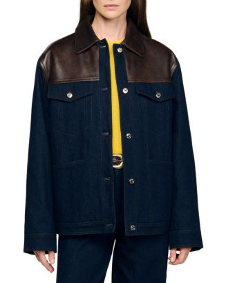 Sandro Raphael Denim Leather Trim Jacket | Bloomingdale's Women | Bloomingdale's (AU)