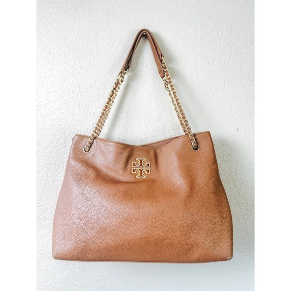 Tory Burch Amanda Large Tote Pebbled Leather Chain Shoulder Bag Camel Tan | Poshmark