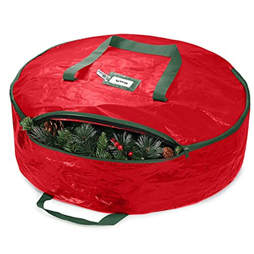 ZOBER Christmas Wreath Storage Container 30 Inch - Wreath Bag for Artificial Wreaths Box - Dual Zippered Wreaths Storage Bag with Strong Durable Handles - Red | Amazon (US)