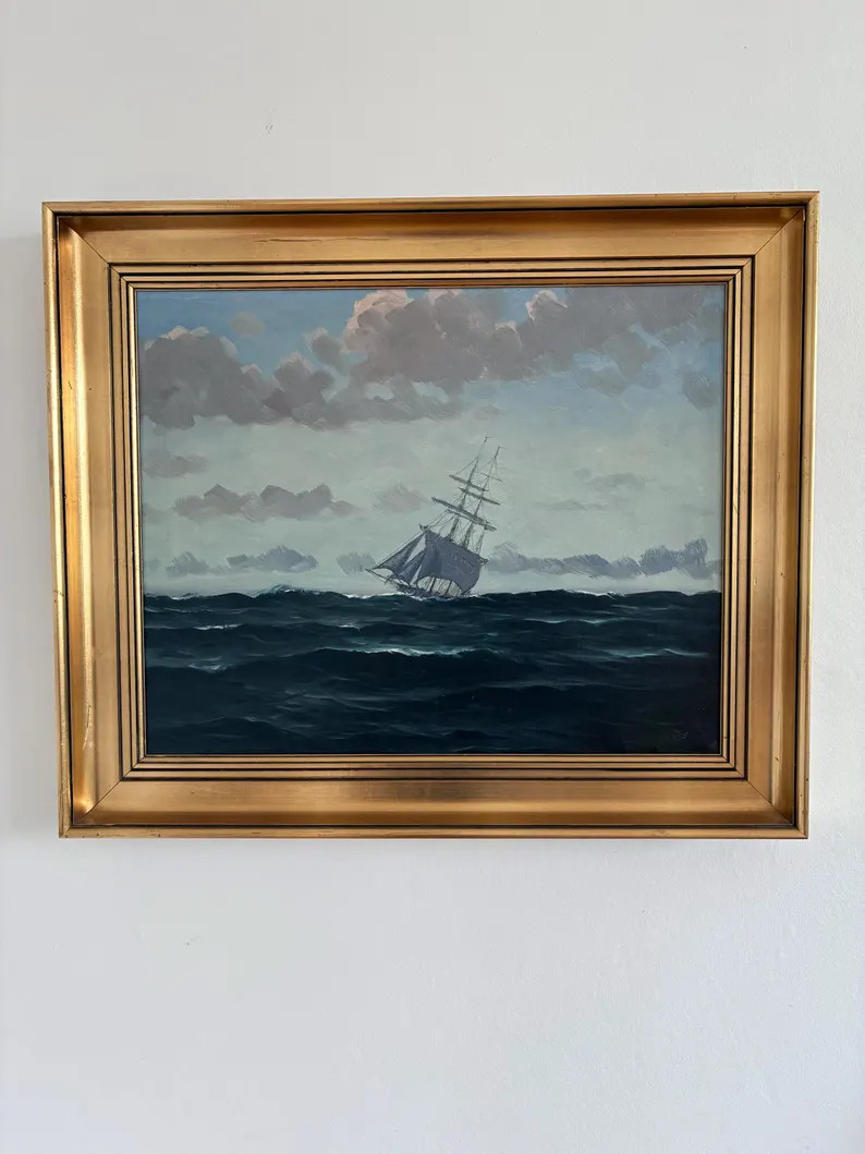 Vintage Original Seascape Oil Painting, Signed Sailing Ship Art - Etsy | Etsy (Global)