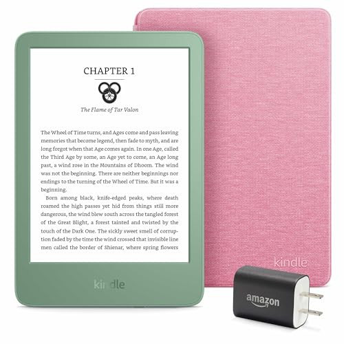 Kindle Essentials Bundle including Kindle (2024 release) - Matcha, Fabric Cover - Rose, and Power Adapter | Amazon (US)
